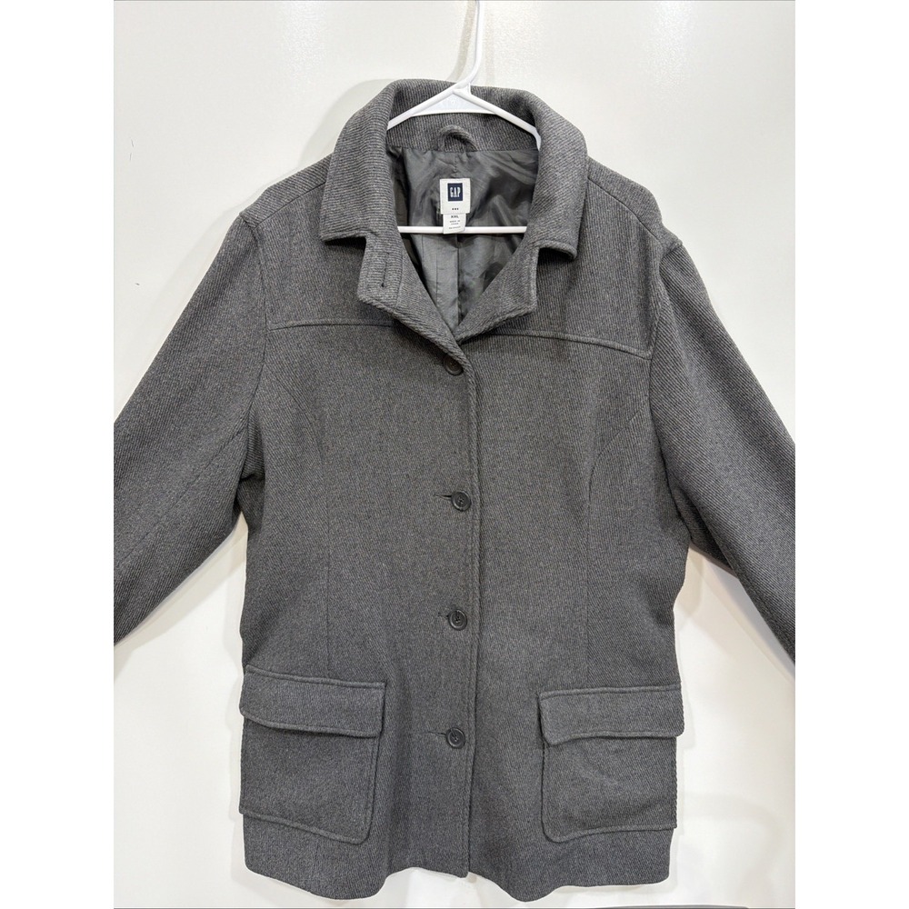 GAP Gray WOOL BLEND COAT pea coat women's vintage mid length Size XXL